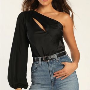 Lulu's NWT One Shoulder Cut Out Black Bodysuit XS